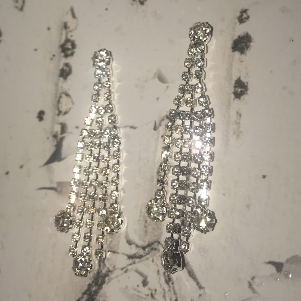 Silver dangling formal earrings faux diamond